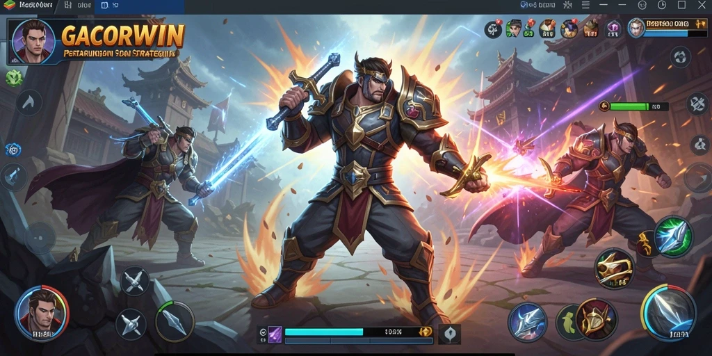 Gameplay seru GACORWIN saat karakter bertarung hebat.