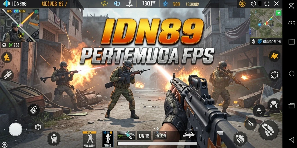 Tampilan gameplay IDN89 dengan aksi tembak-menembak yang intens.