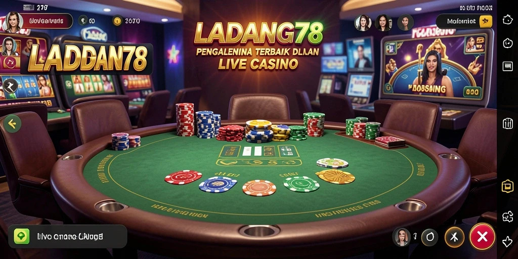 Screenshot LADANG78 menampilkan dealer langsung dan suasana permainan yang seru.