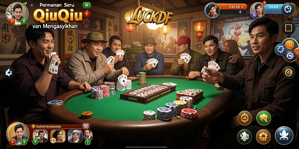 Screenshot utama LUCKYDF menampilkan aksi seru dalam permainan QiuQiu.