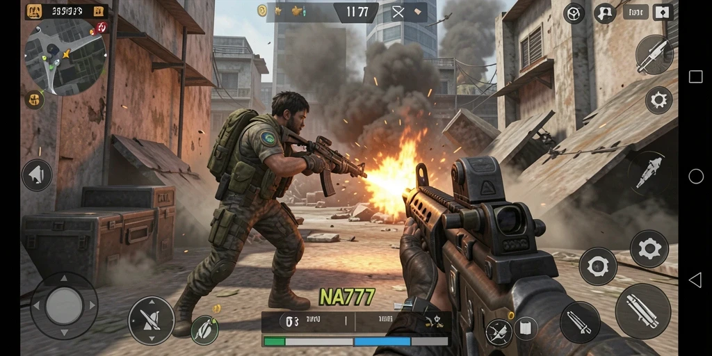Screenshot NA777 menampilkan aksi tempur yang mendebarkan di arena TPS.