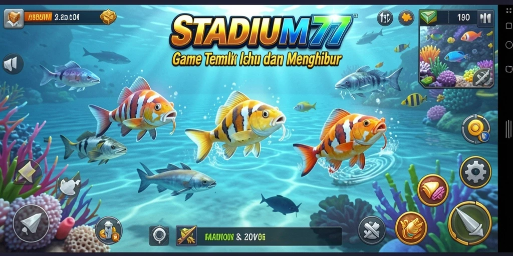 Tampilan gameplay seru STADIUM77 dengan aksi menembak ikan.