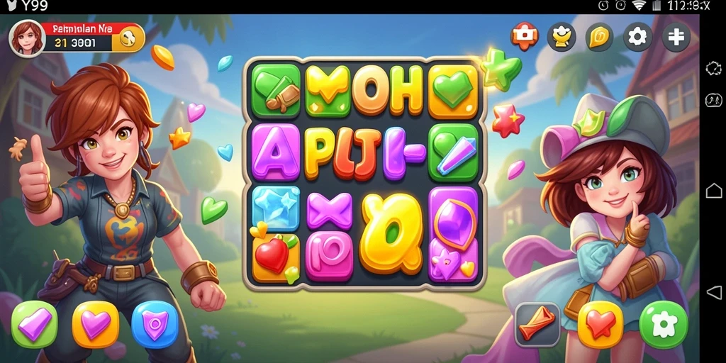 Tangkapan layar gameplay Y89 menampilkan kombinasi objek Match-3 yang menarik.